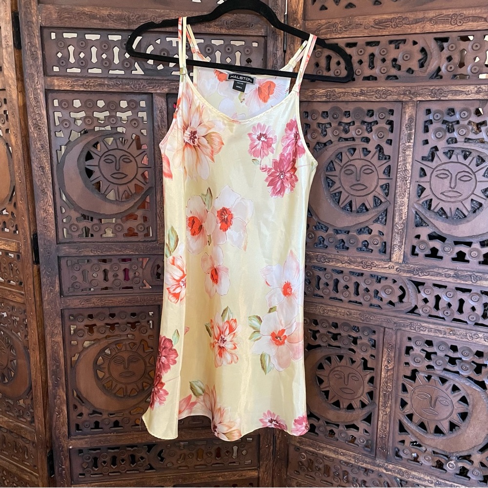 Vintage Halston yellow floral slip dress